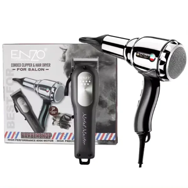 ENZO EN-3019 HIGH PERFORMANCE 8000 MOTER HIGH PRECISION BLADE PROFESSINAL CORDED CLIPPER & HAIR DRYER